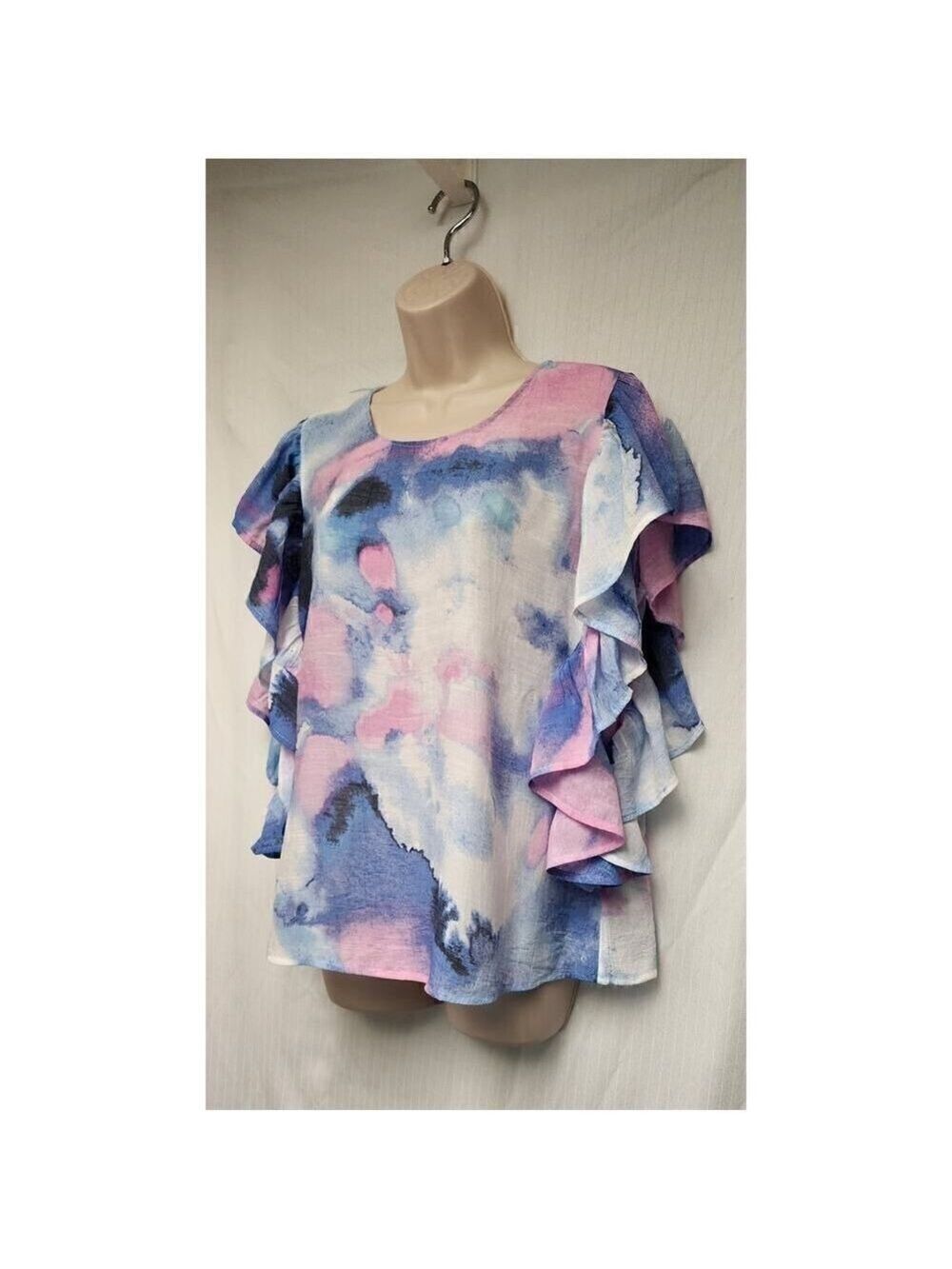 Zac & Rachel Tie Dye Round Neck Short Sleeve Blue/Pink Size Medium - Picture 3 of 6